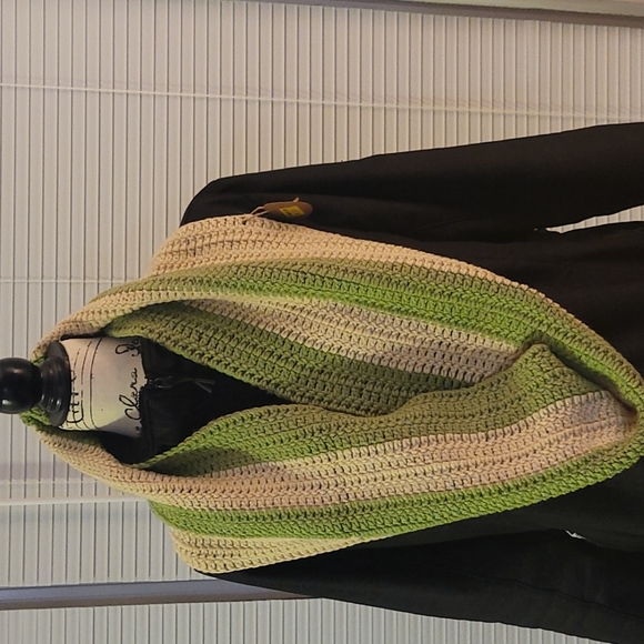 Cream and Sage Crochet Infinity Scarf - Picture 3 of 7